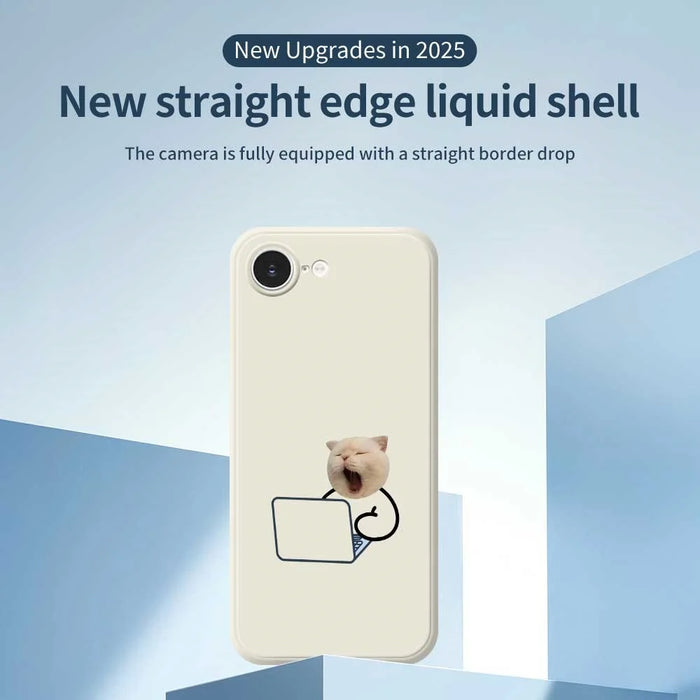 For iPhone 17e / 16e Case Working Cat Pattern Printing Straight Edge TPU Phone Back Cover - White - 2