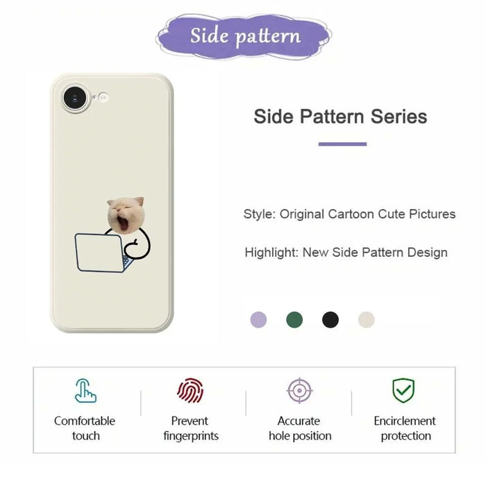 For iPhone 17e / 16e Case Working Cat Pattern Printing Straight Edge TPU Phone Back Cover - White - 4