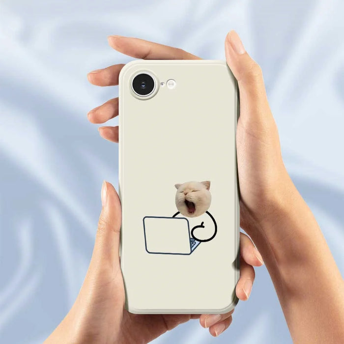 For iPhone 17e / 16e Case Working Cat Pattern Printing Straight Edge TPU Phone Back Cover - White - 5