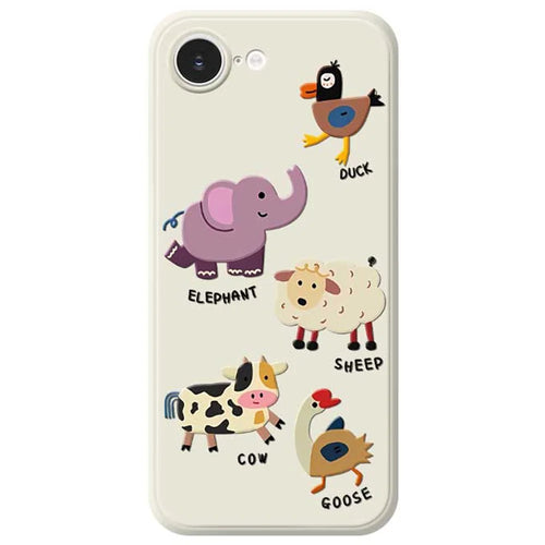 For iPhone 17e / 16e Case Five Animals Pattern Printing Straight Edge TPU Phone Back Cover - Beige - 1