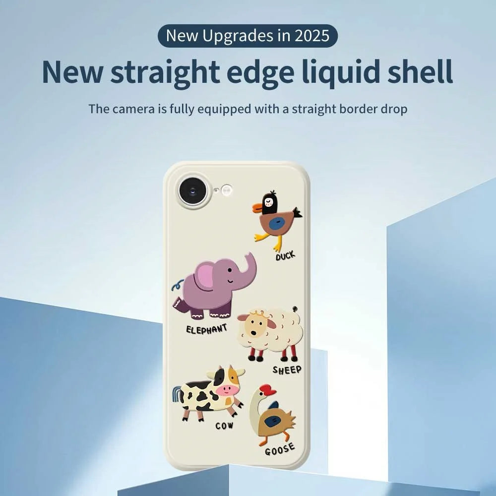 For iPhone 17e / 16e Case Five Animals Pattern Printing Straight Edge TPU Phone Back Cover - Beige - 2