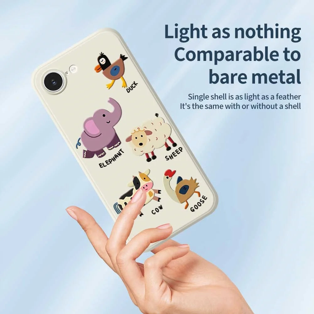 For iPhone 17e / 16e Case Five Animals Pattern Printing Straight Edge TPU Phone Back Cover - Beige - 3