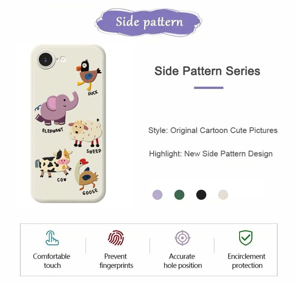 For iPhone 17e / 16e Case Five Animals Pattern Printing Straight Edge TPU Phone Back Cover - Beige - 4