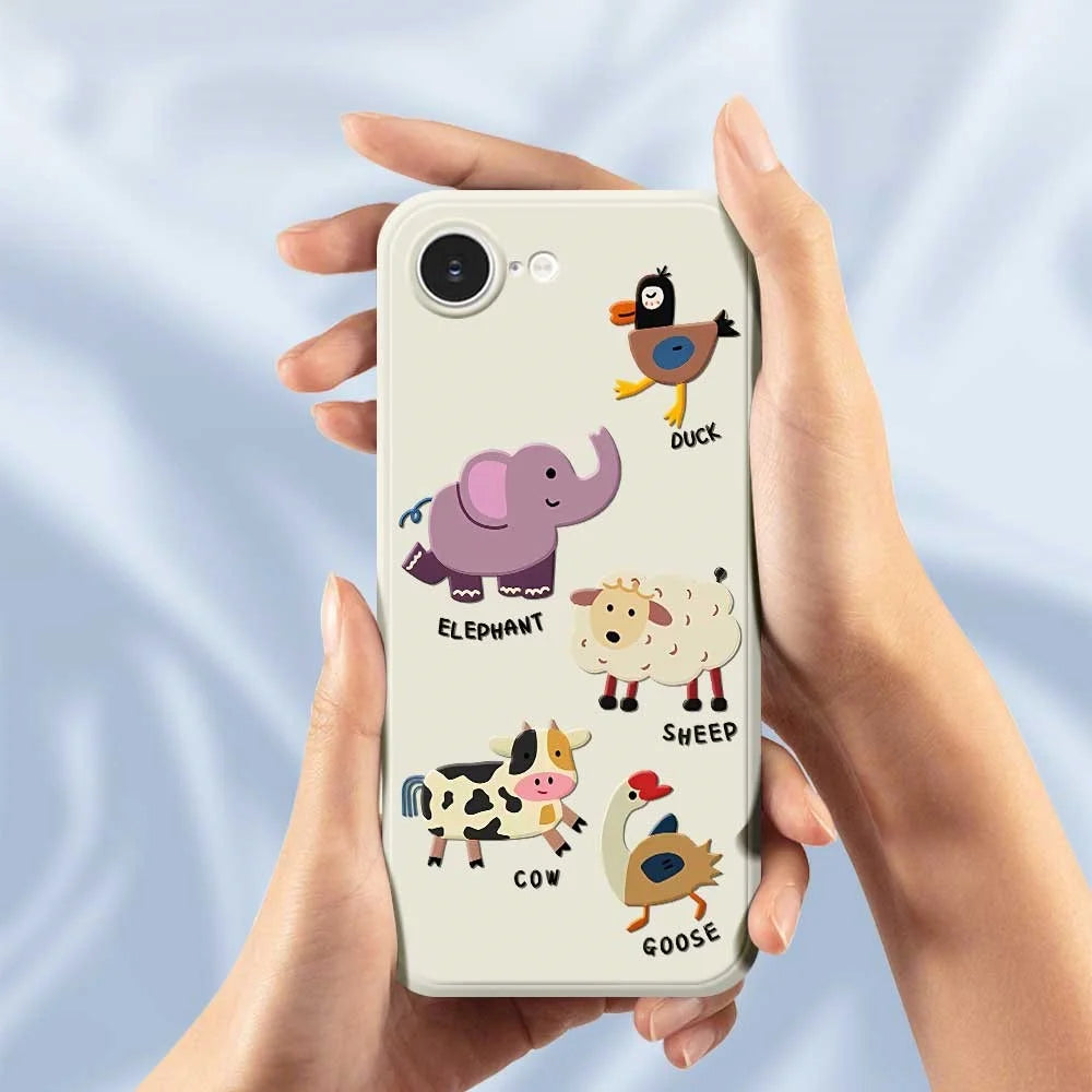For iPhone 17e / 16e Case Five Animals Pattern Printing Straight Edge TPU Phone Back Cover - Beige - 5