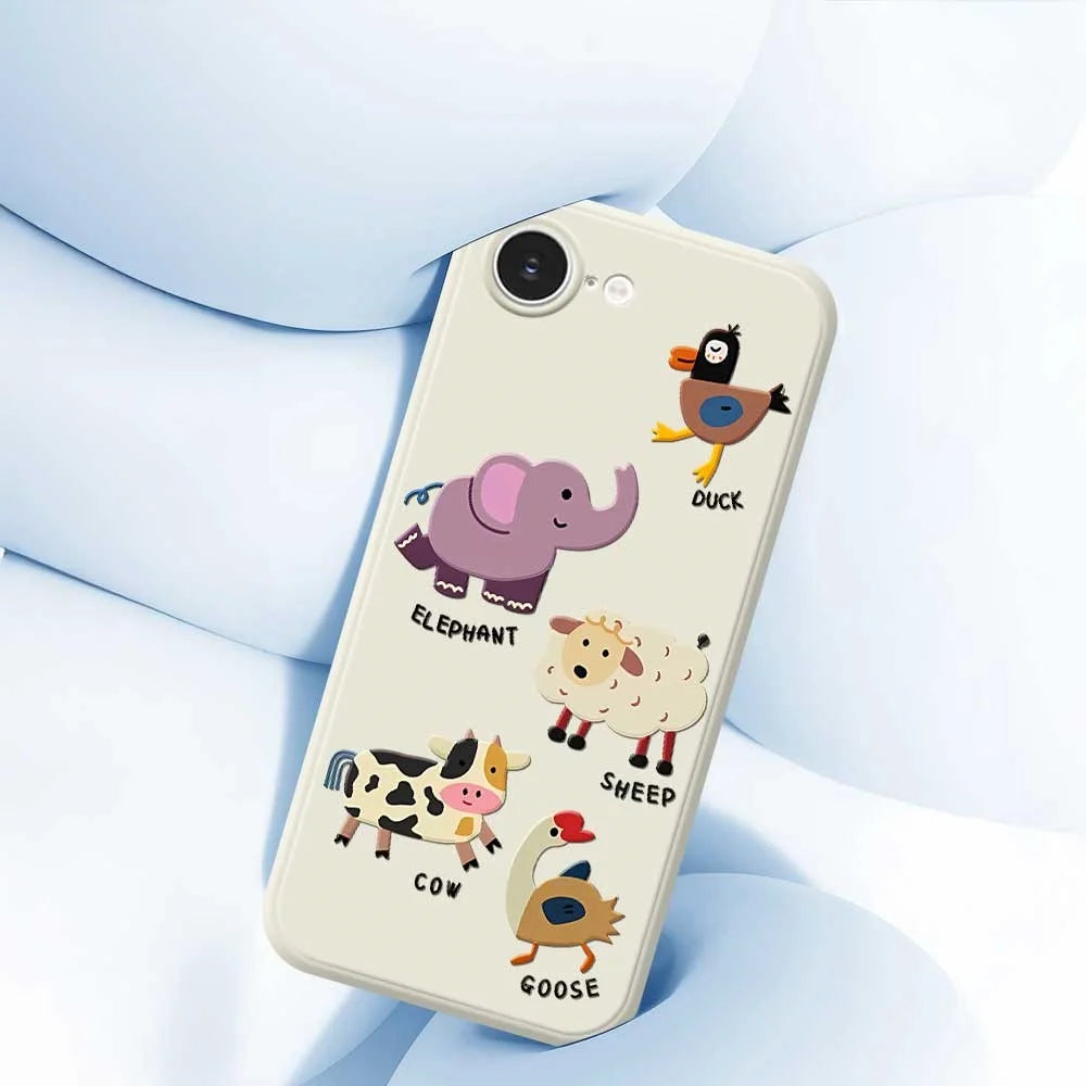 For iPhone 17e / 16e Case Five Animals Pattern Printing Straight Edge TPU Phone Back Cover - Beige - 6