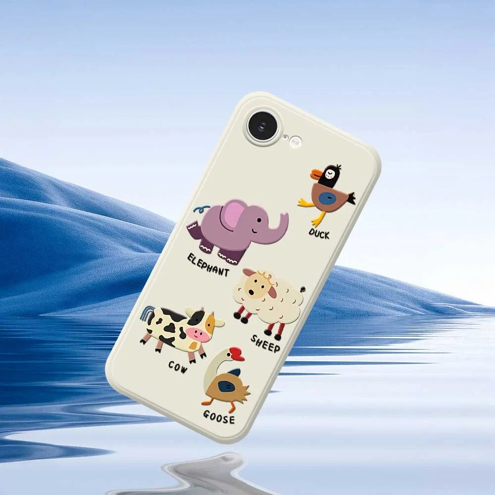 For iPhone 17e / 16e Case Five Animals Pattern Printing Straight Edge TPU Phone Back Cover - Beige - 7