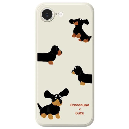 For iPhone 17e / 16e Case 4 Dachshunds Pattern Printing Straight Edge TPU Phone Back Cover - Beige - 1