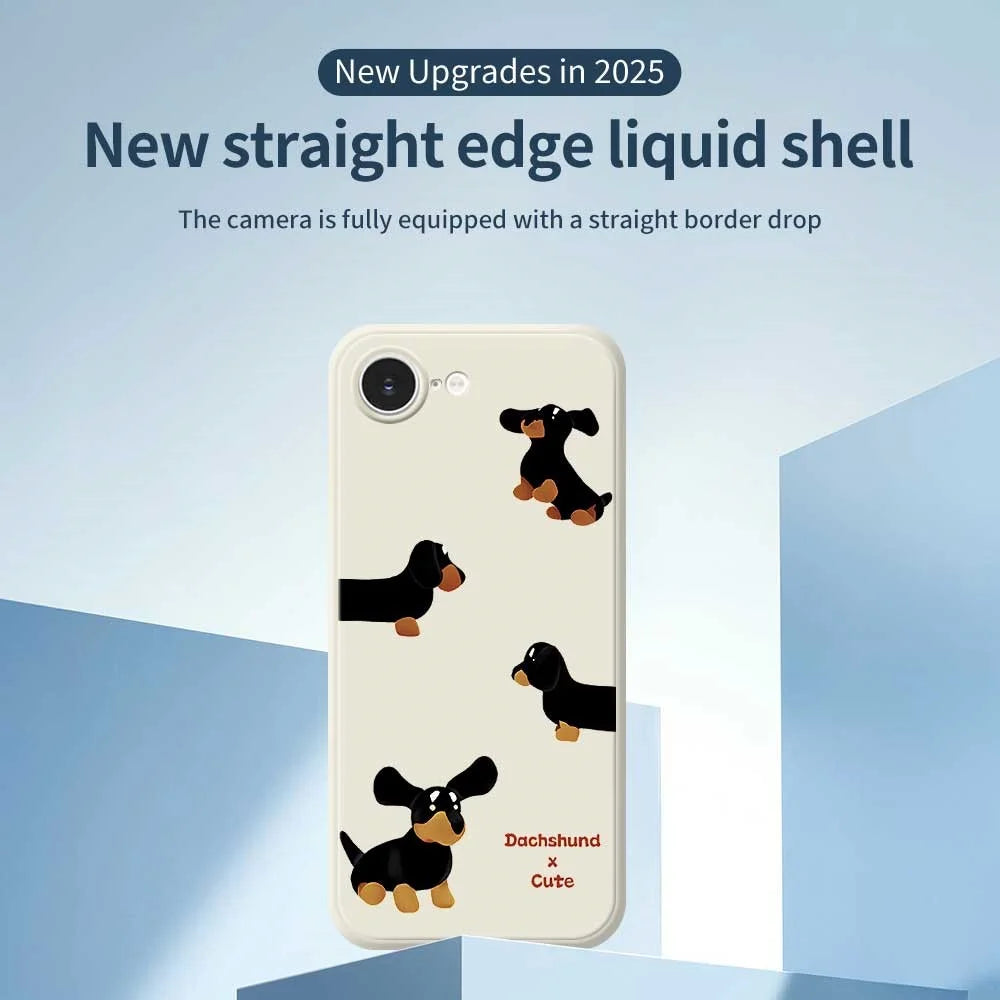 For iPhone 17e / 16e Case 4 Dachshunds Pattern Printing Straight Edge TPU Phone Back Cover - Beige - 2