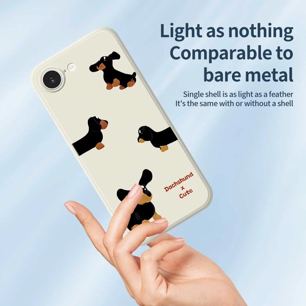 For iPhone 17e / 16e Case 4 Dachshunds Pattern Printing Straight Edge TPU Phone Back Cover - Beige - 3
