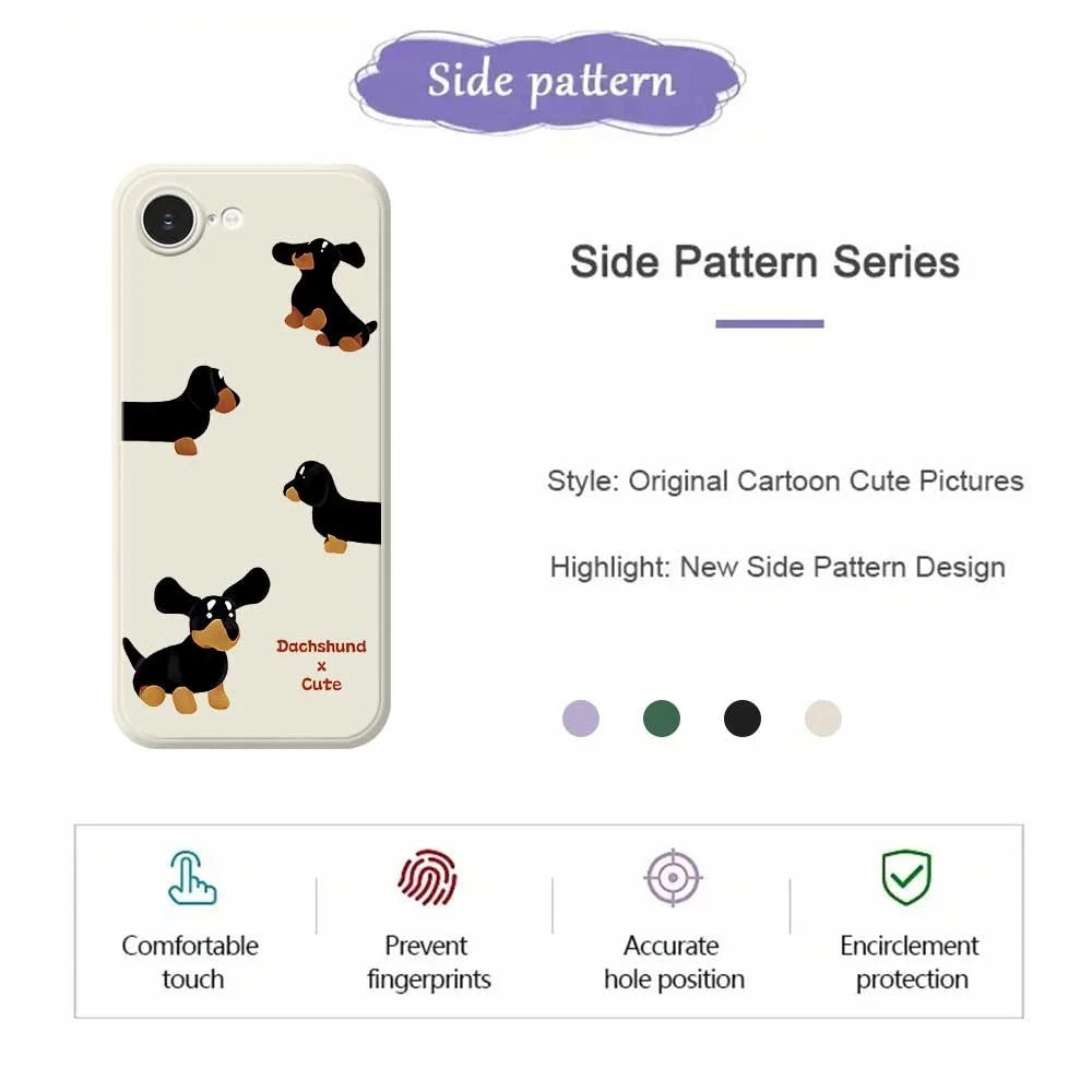 For iPhone 17e / 16e Case 4 Dachshunds Pattern Printing Straight Edge TPU Phone Back Cover - Beige - 4