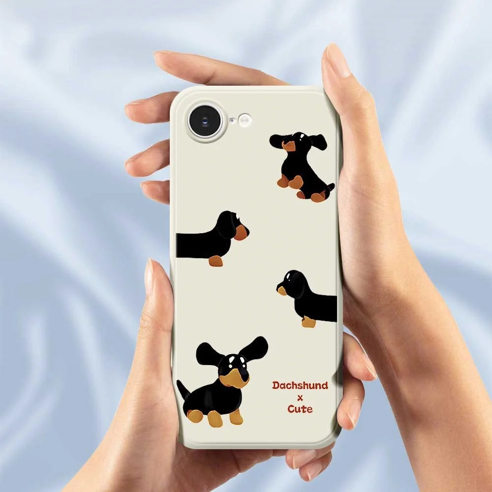 For iPhone 17e / 16e Case 4 Dachshunds Pattern Printing Straight Edge TPU Phone Back Cover - Beige - 5