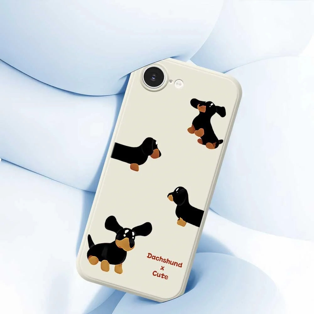 For iPhone 17e / 16e Case 4 Dachshunds Pattern Printing Straight Edge TPU Phone Back Cover - Beige - 6