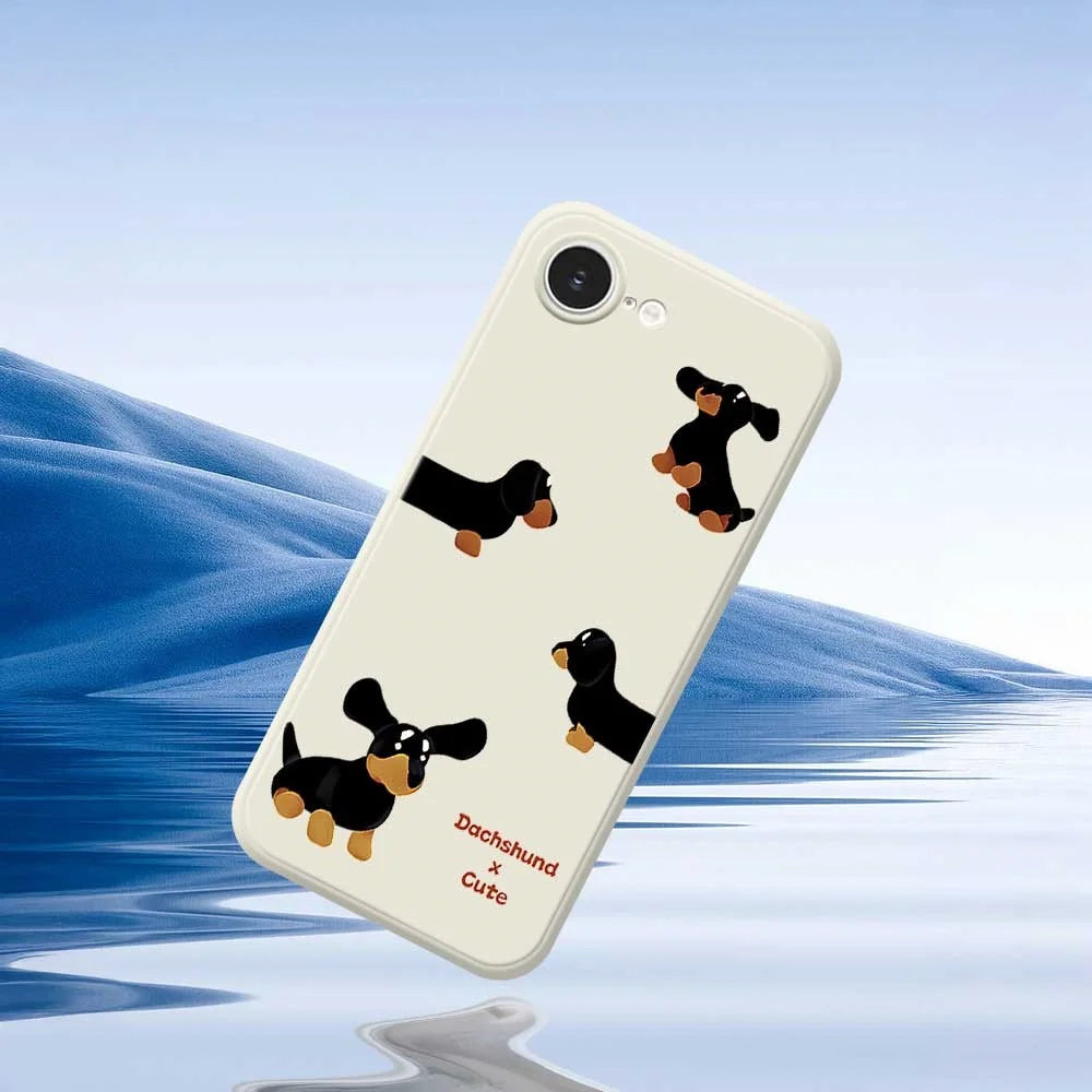For iPhone 17e / 16e Case 4 Dachshunds Pattern Printing Straight Edge TPU Phone Back Cover - Beige - 7