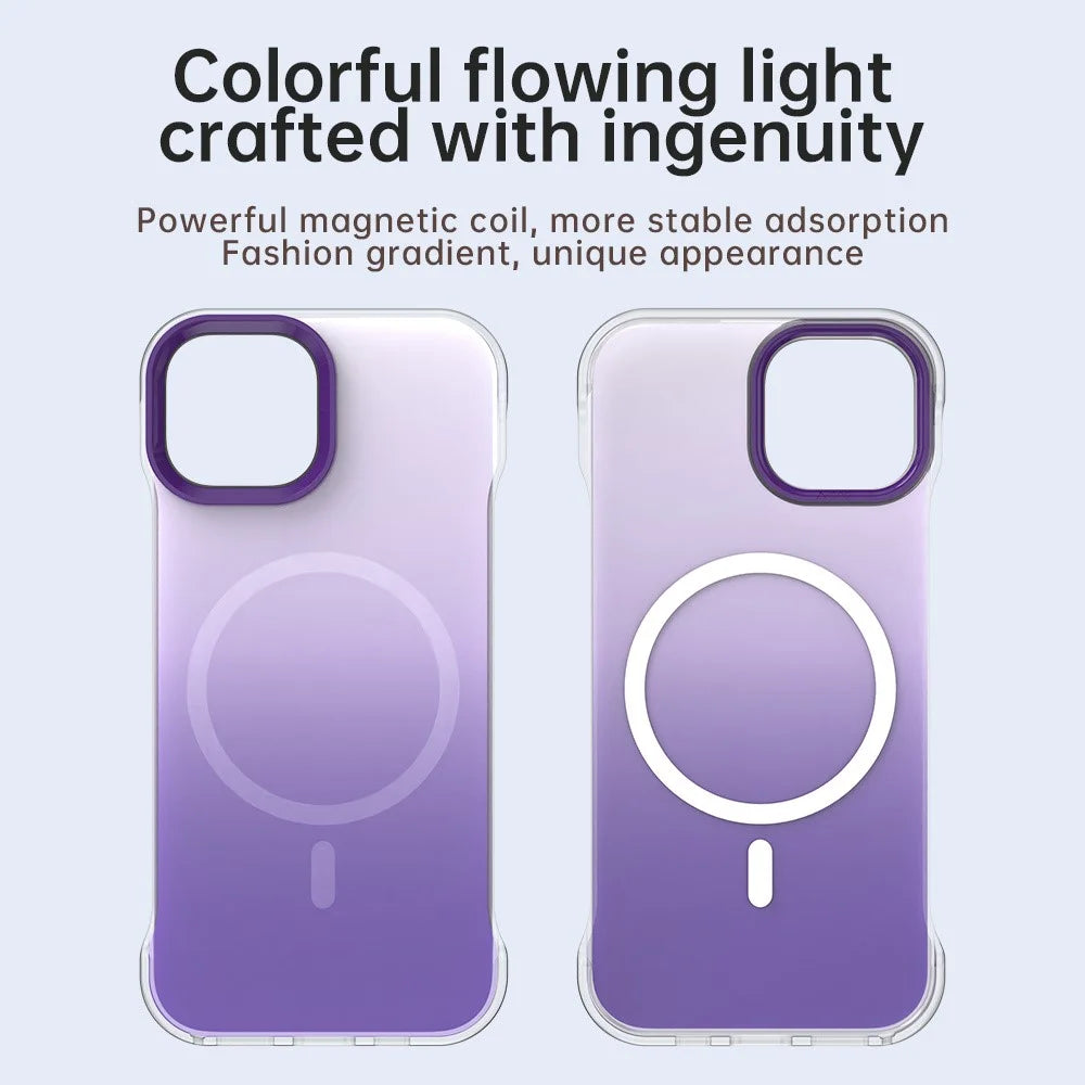 For iPhone 15 Plus / 14 Plus Magnetic Case Gradient Design Borderless IMD TPU + PC + PET Phone Cover - Purple - 4