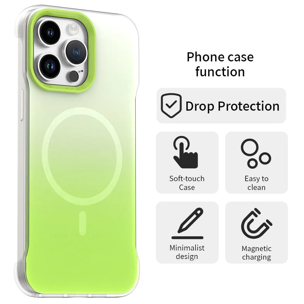For iPhone 14 Pro Magnetic Case Gradient Design Borderless IMD TPU + PC + PET Phone Cover - Green - 2