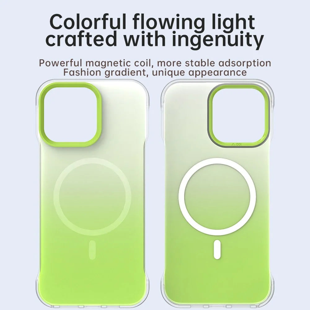 For iPhone 14 Pro Magnetic Case Gradient Design Borderless IMD TPU + PC + PET Phone Cover - Green - 4