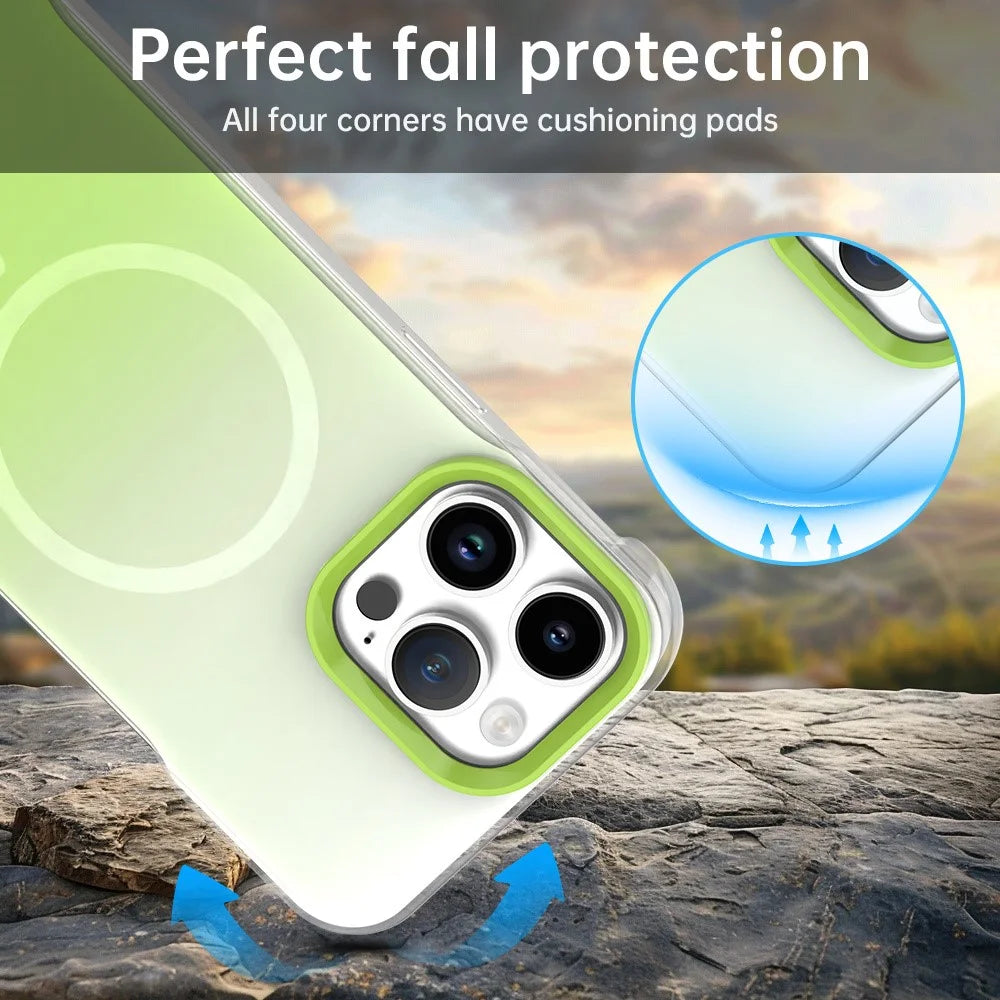 For iPhone 14 Pro Magnetic Case Gradient Design Borderless IMD TPU + PC + PET Phone Cover - Green - 5