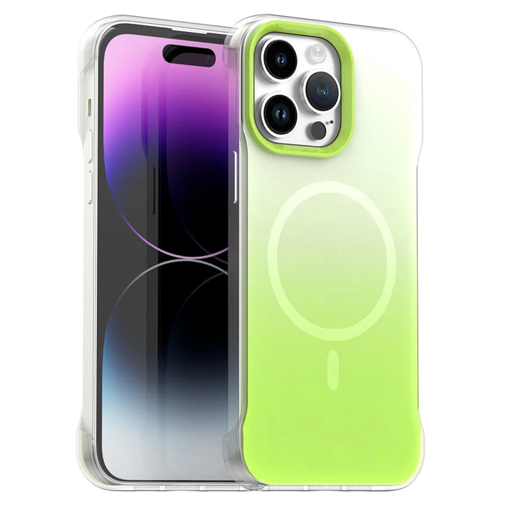 For iPhone 14 Pro Max Magnetic Case Gradient Design Borderless IMD TPU + PC + PET Phone Cover - Green - 1