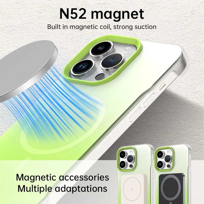 For iPhone 14 Pro Max Magnetic Case Gradient Design Borderless IMD TPU + PC + PET Phone Cover - Green - 3