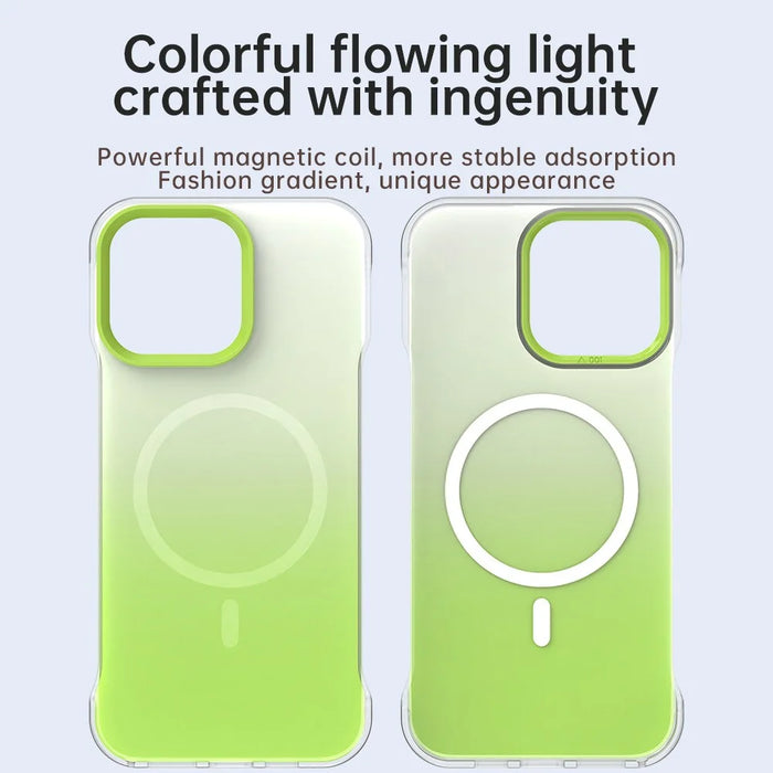 For iPhone 14 Pro Max Magnetic Case Gradient Design Borderless IMD TPU + PC + PET Phone Cover - Green - 4