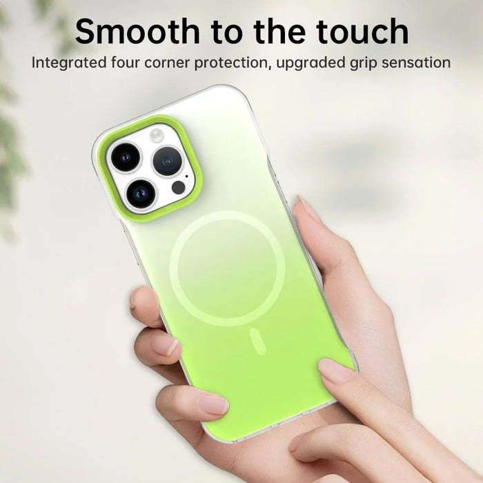 For iPhone 14 Pro Max Magnetic Case Gradient Design Borderless IMD TPU + PC + PET Phone Cover - Green - 6