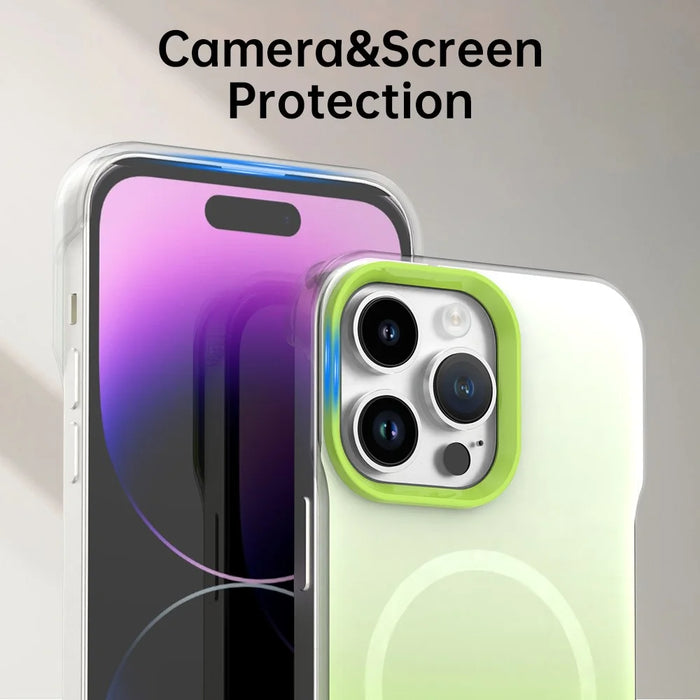 For iPhone 14 Pro Max Magnetic Case Gradient Design Borderless IMD TPU + PC + PET Phone Cover - Green - 7