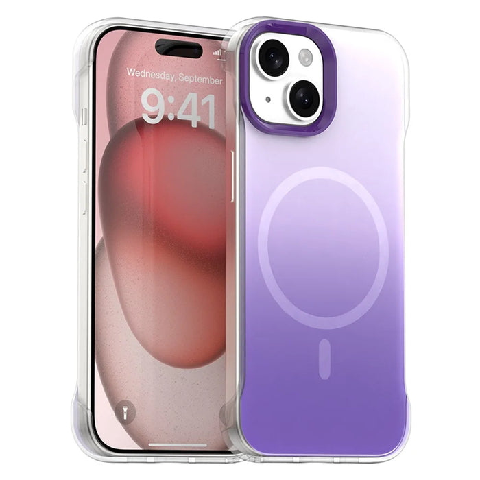 For iPhone 15 Magnetic Case Gradient Design Borderless IMD TPU + PC + PET Phone Cover - Purple - 1