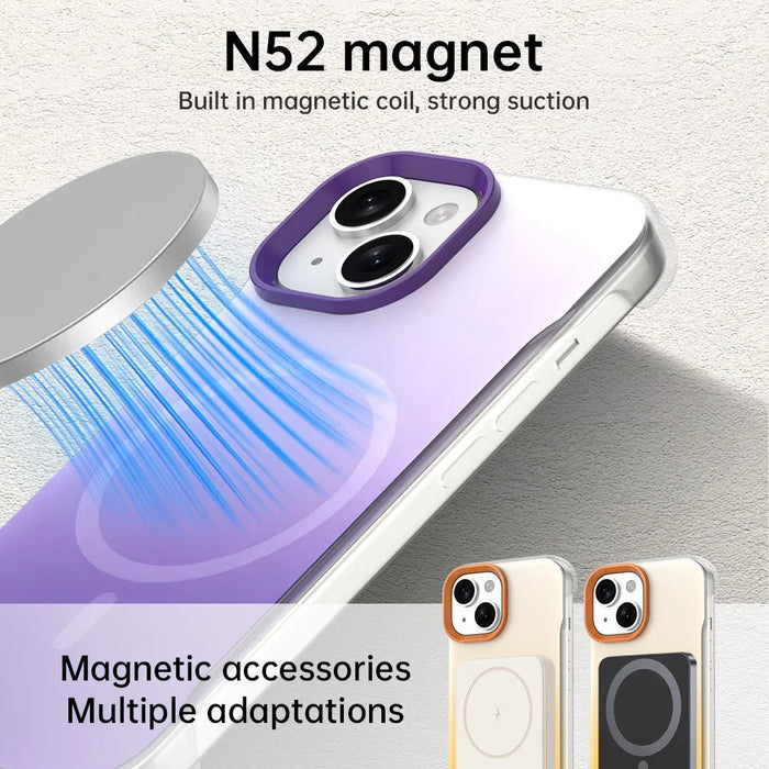 For iPhone 15 Magnetic Case Gradient Design Borderless IMD TPU + PC + PET Phone Cover - Purple - 3