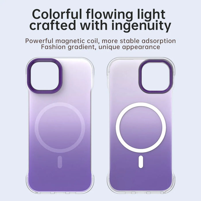 For iPhone 15 Magnetic Case Gradient Design Borderless IMD TPU + PC + PET Phone Cover - Purple - 4