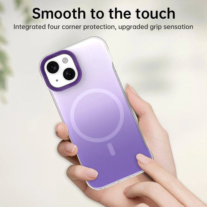 For iPhone 15 Magnetic Case Gradient Design Borderless IMD TPU + PC + PET Phone Cover - Purple - 6