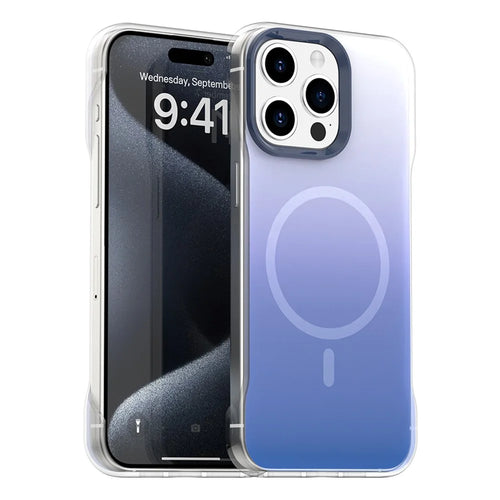 For iPhone 15 Pro Max Magnetic Case Gradient Design Borderless IMD TPU + PC + PET Phone Cover - Blue - 1