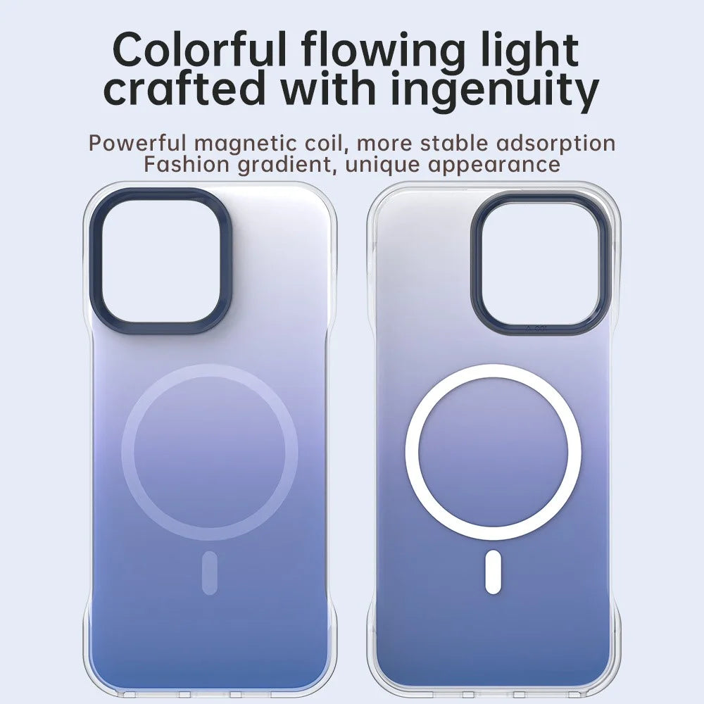 For iPhone 15 Pro Max Magnetic Case Gradient Design Borderless IMD TPU + PC + PET Phone Cover - Blue - 4