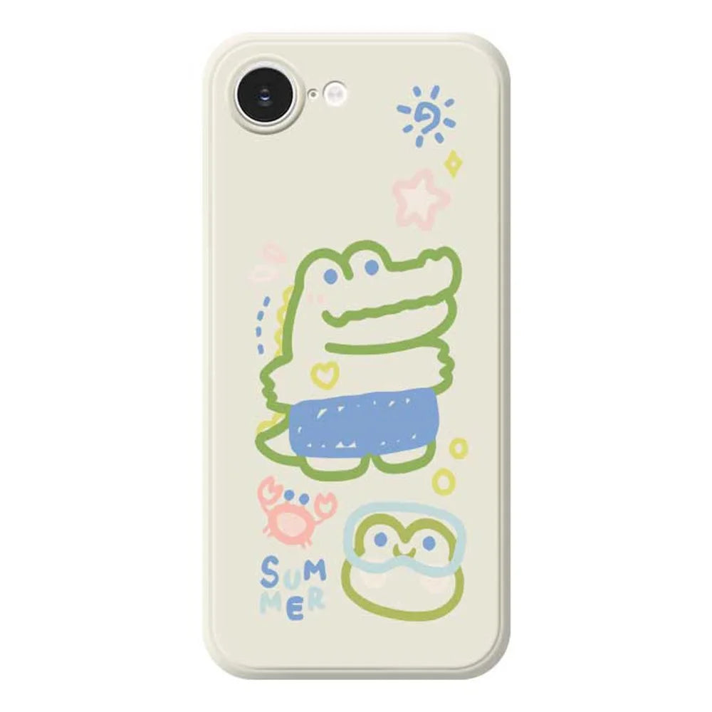 For iPhone 17e / 16e Case Frog Alligator Pattern Printing Straight Edge TPU Phone Back Cover - Beige - 1