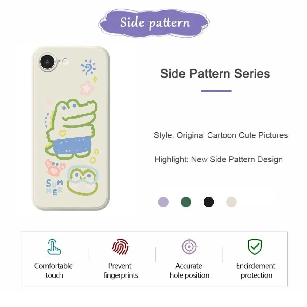 For iPhone 17e / 16e Case Frog Alligator Pattern Printing Straight Edge TPU Phone Back Cover - Beige - 2