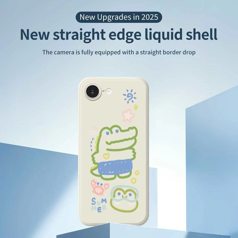 For iPhone 17e / 16e Case Frog Alligator Pattern Printing Straight Edge TPU Phone Back Cover - Beige - 3