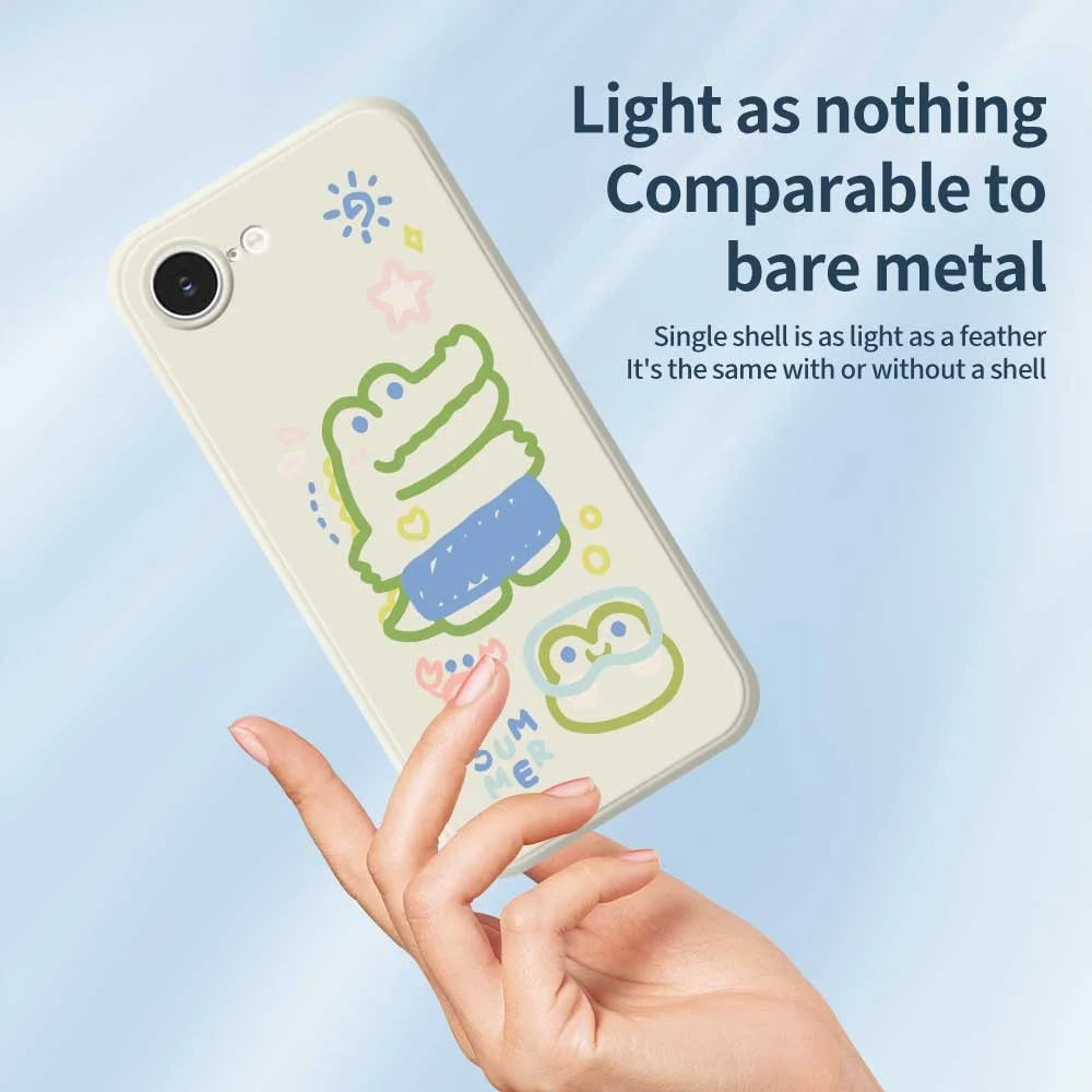 For iPhone 17e / 16e Case Frog Alligator Pattern Printing Straight Edge TPU Phone Back Cover - Beige - 4