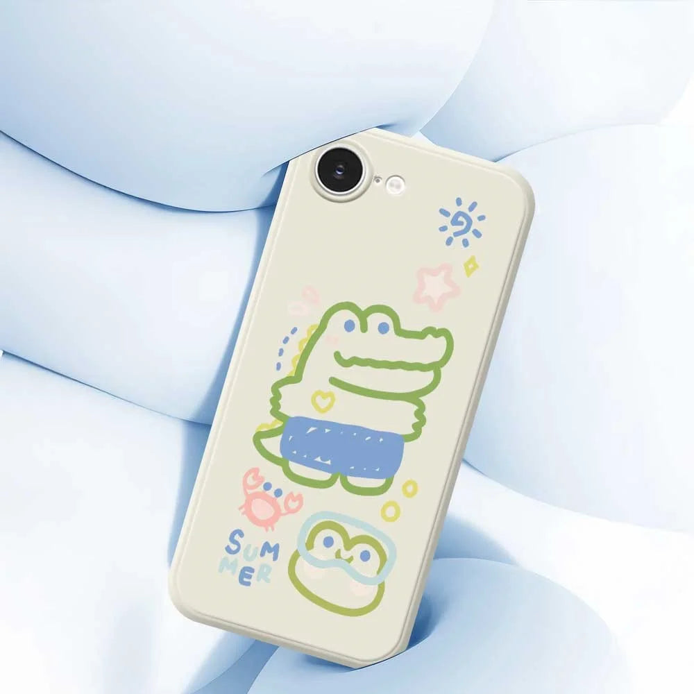 For iPhone 17e / 16e Case Frog Alligator Pattern Printing Straight Edge TPU Phone Back Cover - Beige - 5