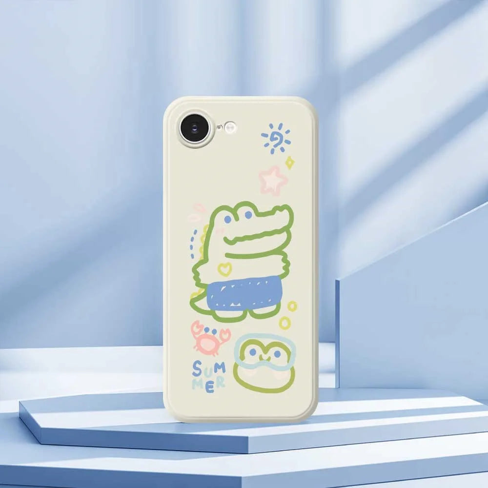 For iPhone 17e / 16e Case Frog Alligator Pattern Printing Straight Edge TPU Phone Back Cover - Beige - 6