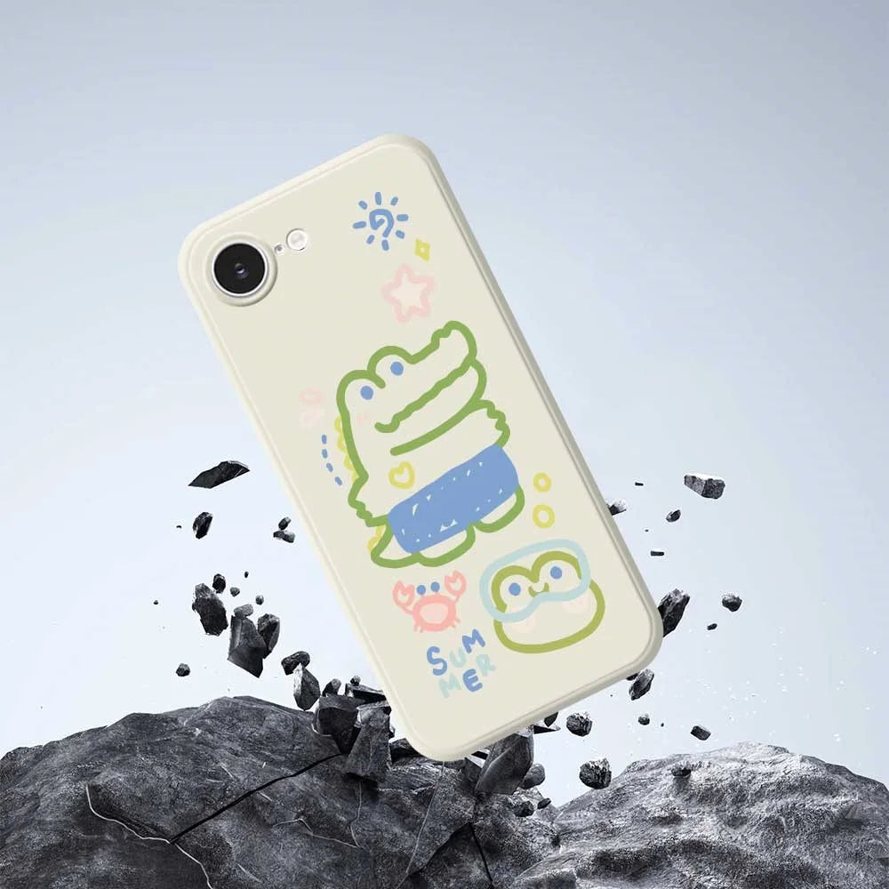 For iPhone 17e / 16e Case Frog Alligator Pattern Printing Straight Edge TPU Phone Back Cover - Beige - 7