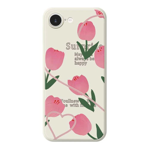 For iPhone 17e / 16e Case Tulip Pattern Printing Straight Edge TPU Phone Back Cover - Beige - 1