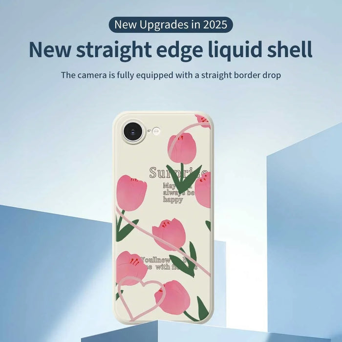 For iPhone 17e / 16e Case Tulip Pattern Printing Straight Edge TPU Phone Back Cover - Beige - 2