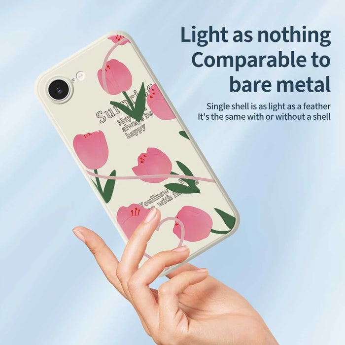 For iPhone 17e / 16e Case Tulip Pattern Printing Straight Edge TPU Phone Back Cover - Beige - 3