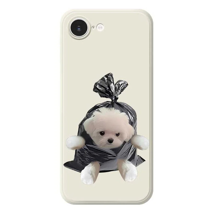 For iPhone 17e / 16e Case Garbage Bag Dog Pattern Printing Straight Edge TPU Phone Back Cover - Beige - 1