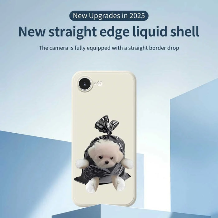 For iPhone 17e / 16e Case Garbage Bag Dog Pattern Printing Straight Edge TPU Phone Back Cover - Beige - 2