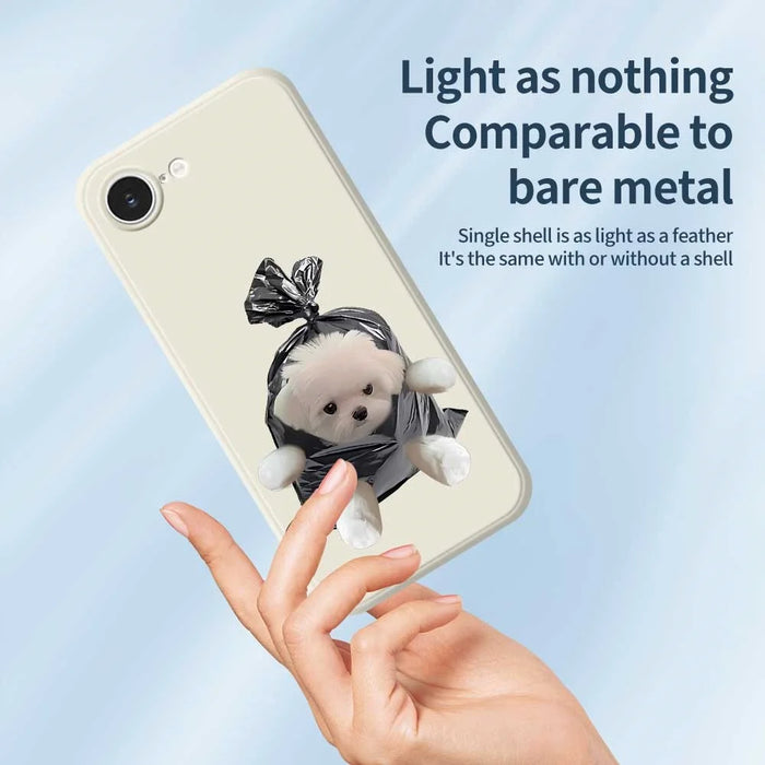 For iPhone 17e / 16e Case Garbage Bag Dog Pattern Printing Straight Edge TPU Phone Back Cover - Beige - 3