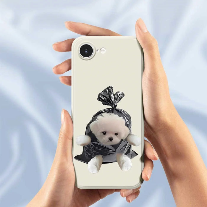 For iPhone 17e / 16e Case Garbage Bag Dog Pattern Printing Straight Edge TPU Phone Back Cover - Beige - 5