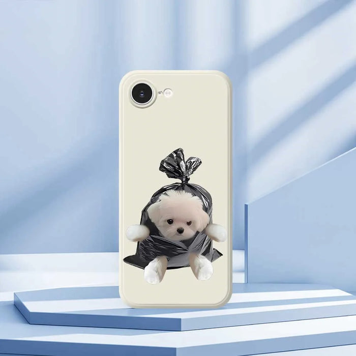 For iPhone 17e / 16e Case Garbage Bag Dog Pattern Printing Straight Edge TPU Phone Back Cover - Beige - 6