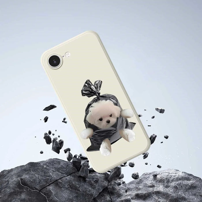 For iPhone 17e / 16e Case Garbage Bag Dog Pattern Printing Straight Edge TPU Phone Back Cover - Beige - 7