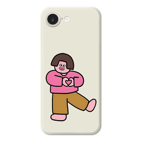 For iPhone 17e / 16e Case Love Girl Pattern Printing Straight Edge TPU Phone Back Cover - Beige - 1