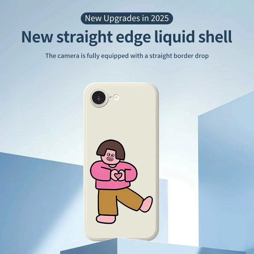 For iPhone 17e / 16e Case Love Girl Pattern Printing Straight Edge TPU Phone Back Cover - Beige - 2